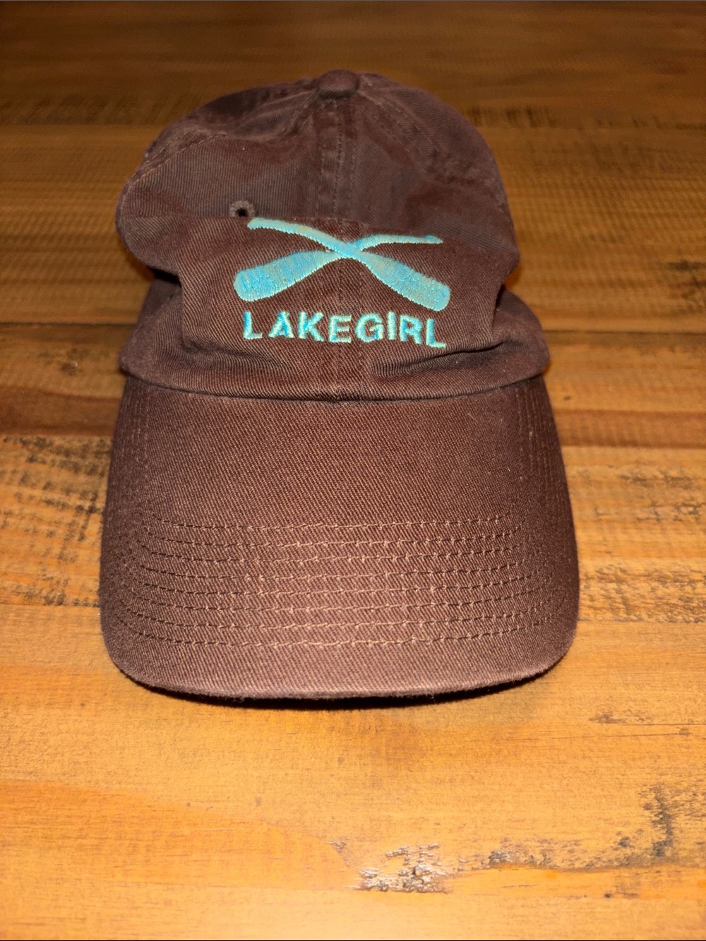 LAKEGIRL Brown Baseball Cap with Teal Embroidery & paddles EUC!
